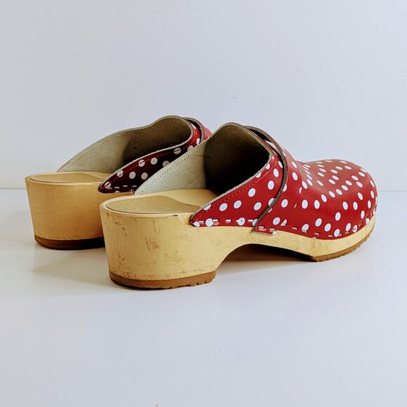Verka Polka Dot Clogs 40 Red White Slip On Wood Platform Retro Aesthetic Chic - Picture 14 of 14